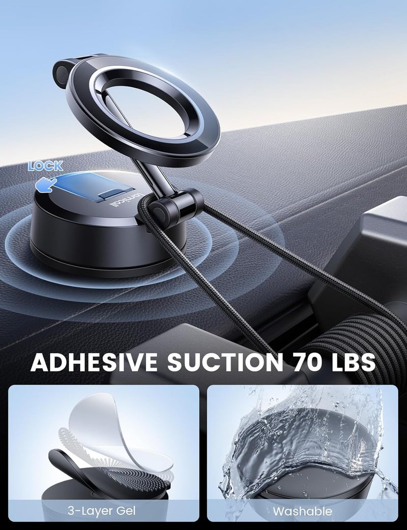 Lamicall for Magsafe Car Mount [70LBS Strongest Suction & Ultra Magnets] Phone Holders for Your Car, 360° Adjustable Suction Cup Phone Mount for Dashboard & Windshield Truck fit iPhone 17 Smartphone - Image 3